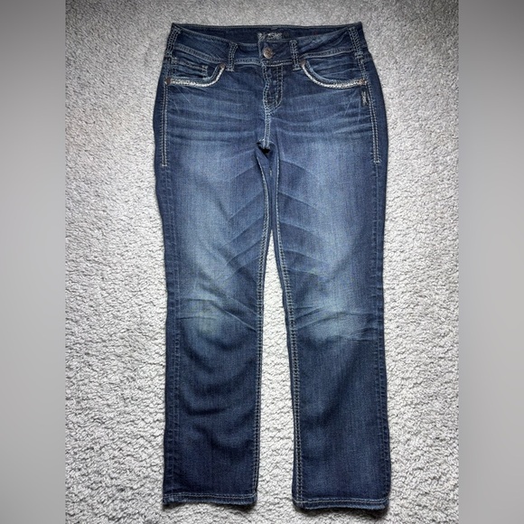 Silver Jeans Womens 28 Suki Capri Mid Rise Fluid Denim Big Stitch Embroidered - Picture 1 of 6